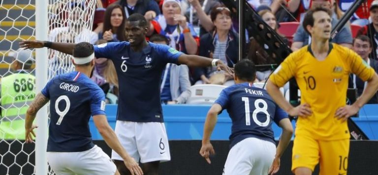 França vence Austrália com golo a ‘meias’ entre Pogba e Behich