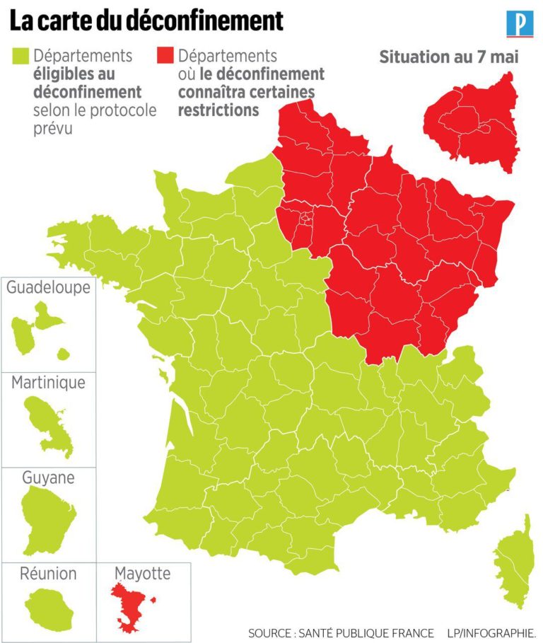 Verde e Vermelho. Mapa do desconfinamento em França (7 de maio)