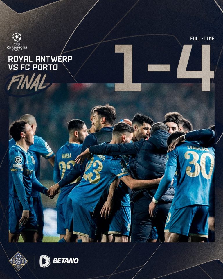 FC Porto vence em Antuérpia e isola-se em segundo no Grupo H da ‘Champions’