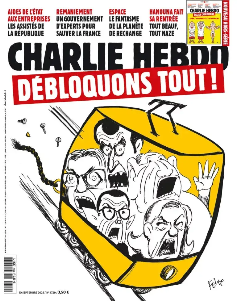 Descarrilamento do Governo francês. Charlie Hebdo satiriza crise política com elevador da Glória
