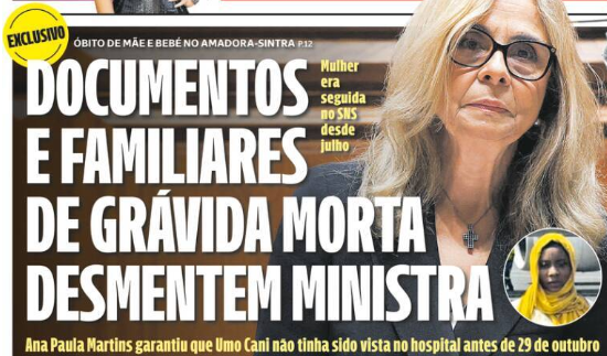 Capa do "Correio da Manhã" do dia 3 de novembro de 2025