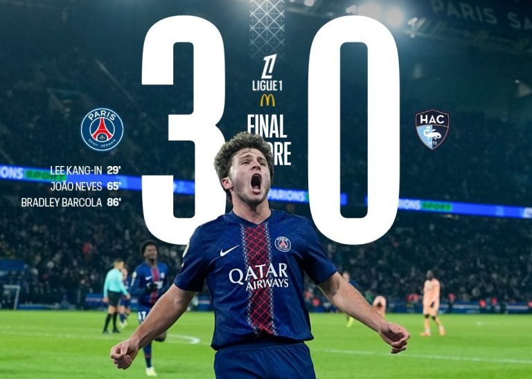 João Neves marca na vitória do Paris Saint-Germain ante o Le Havre